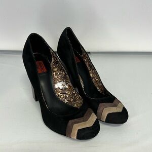 Missoni For Target Shoes Suede Heels 7 LIKE NEW Chevron Black Brown